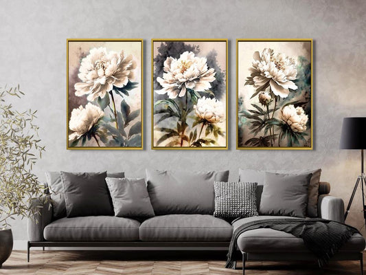 Tableau décoratif florale - Peonies - Tableaux triptyque - "Parfum"