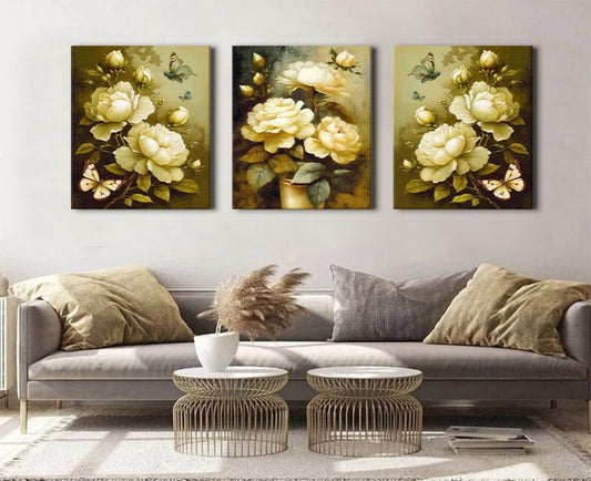Tableau décoratif florale - Roses - Tableaux triptyque - "Douceur"