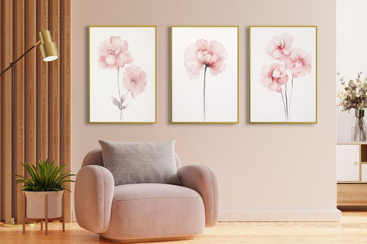 Tableau décoratif florale - Peonies - Tableaux triptyque - "Magique"