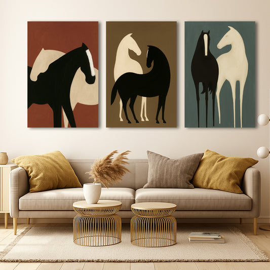 Tableau décoratif - Les Cheveaux - Tableaux triptyque - "Abstract"