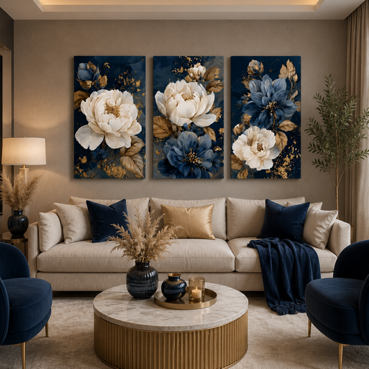 Tableau décoratif florale  - Fleurs Royales Bleu Nuit