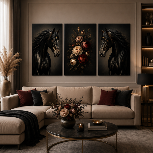 Tableau décoratif florale  - Chevaux Royaux