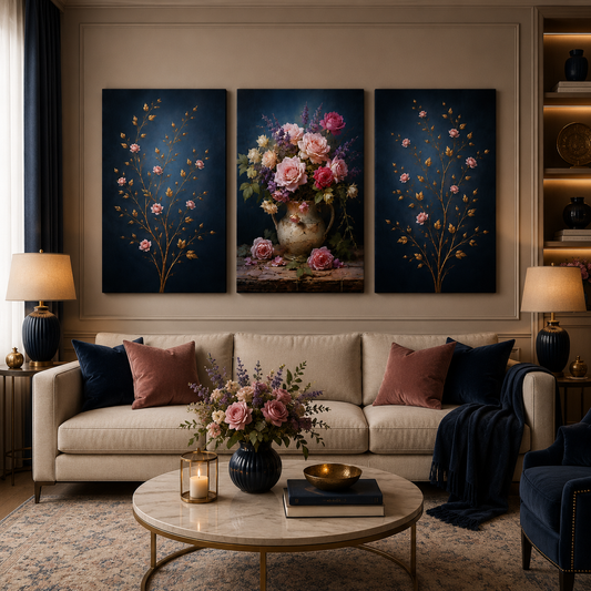 Tableau décoratif florale  -  Élégance Bleue