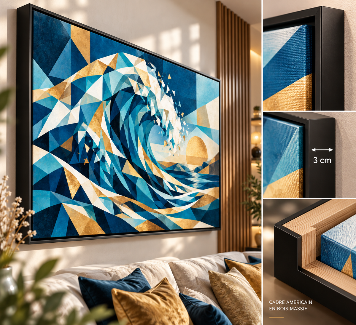 Tableau Vague Bleue Dorée