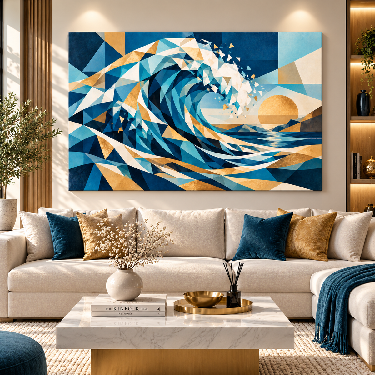 Tableau Vague Bleue Dorée