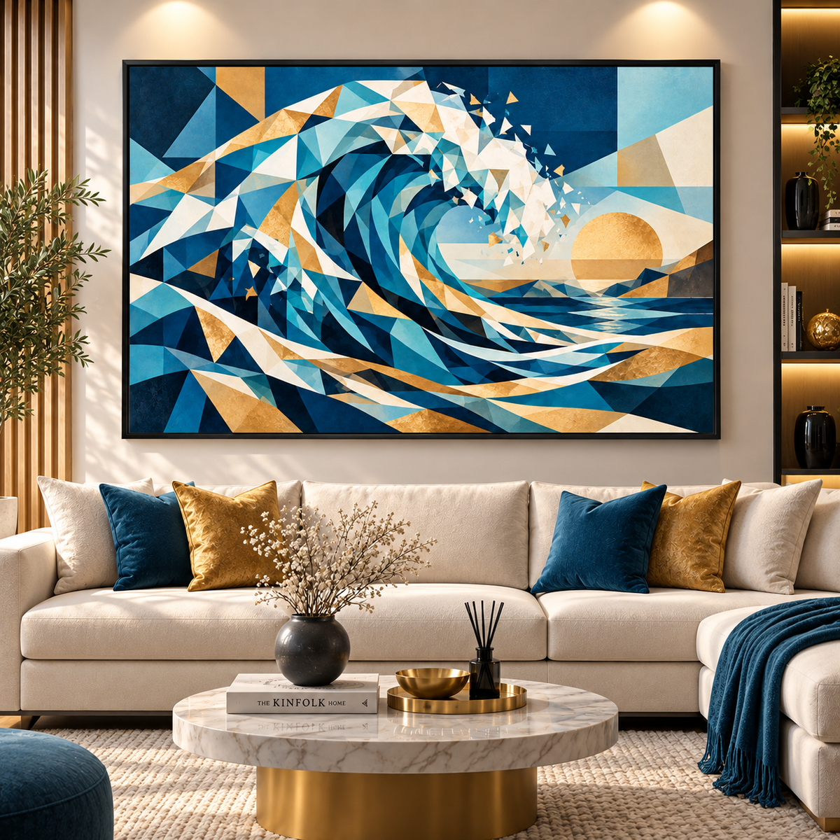 Tableau Vague Bleue Dorée