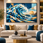 Tableau Vague Bleue Dorée