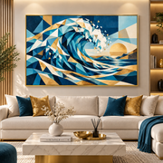 Tableau Vague Bleue Dorée