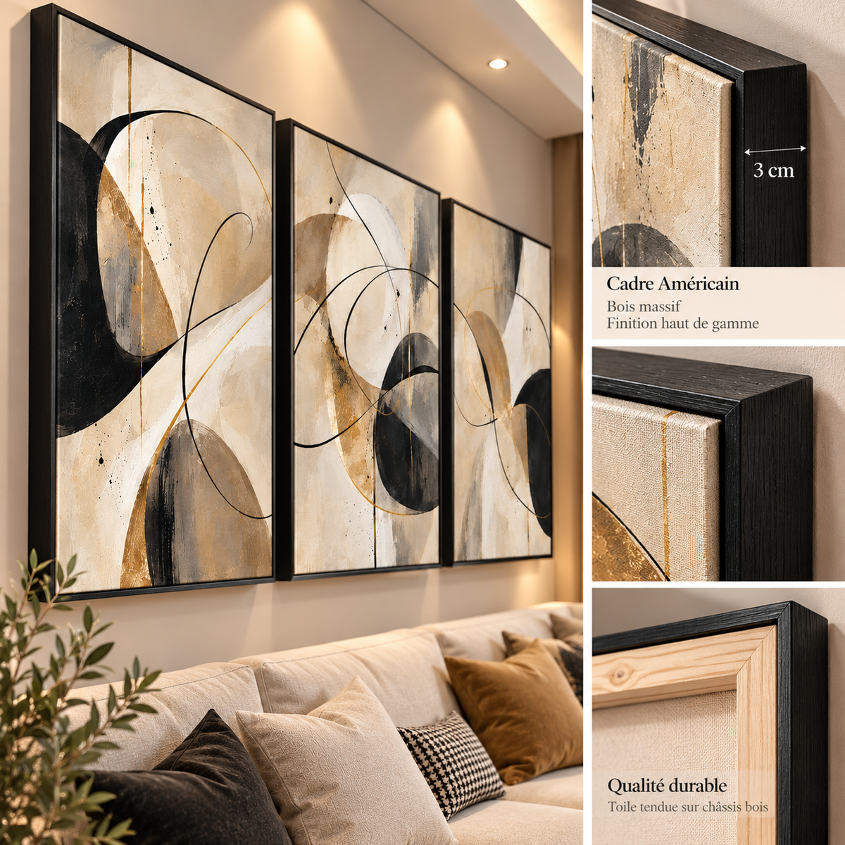 Tableau Triptyque Élégance Abstraite