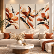 Tableau Triptyque Fleurs Terracotta