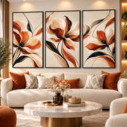 Tableau Triptyque Fleurs Terracotta