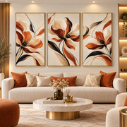 Tableau Triptyque Fleurs Terracotta