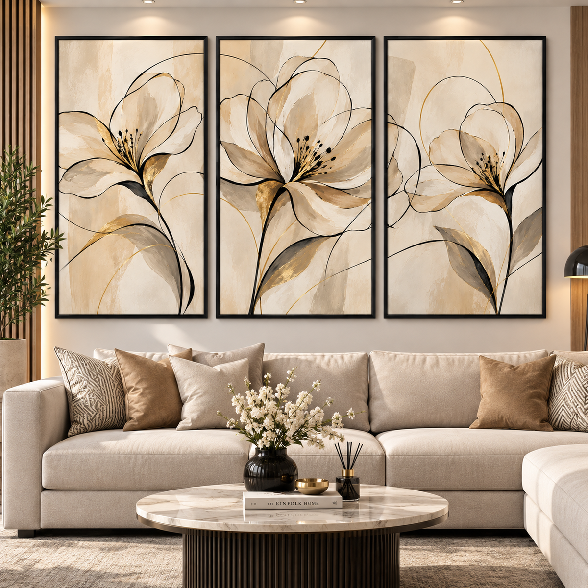 Tableau Triptyque Fleurs Élégantes