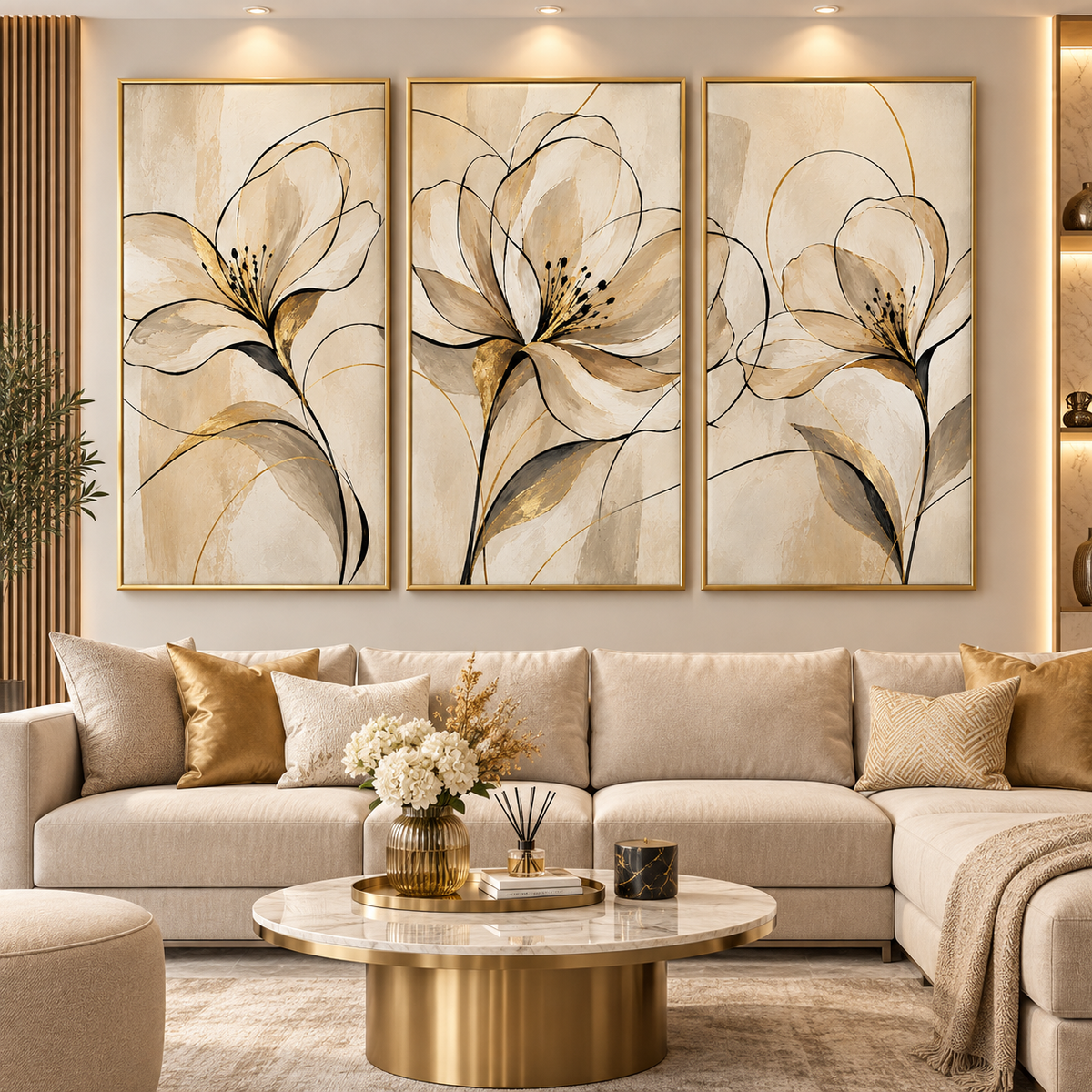 Tableau Triptyque Fleurs Élégantes