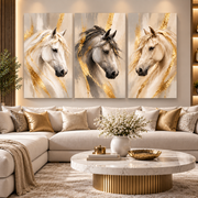 Tableau Triptyque Chevaux Majestueux