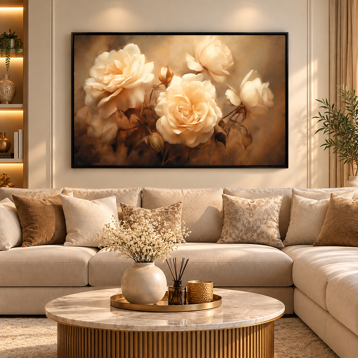 Tableau Roses Lumière Dorée