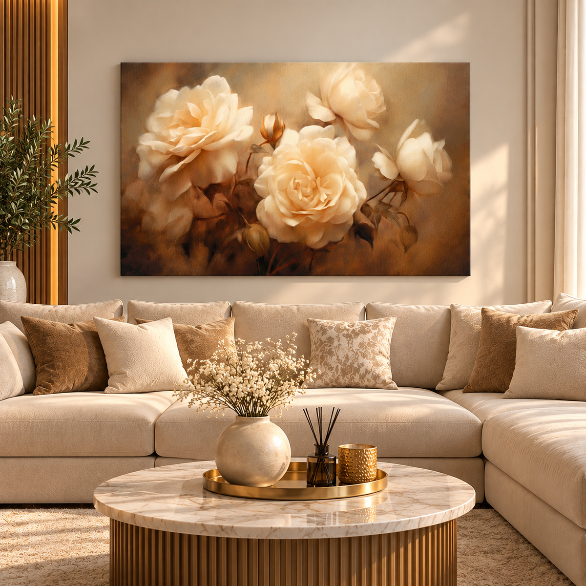 Tableau Roses Lumière Dorée