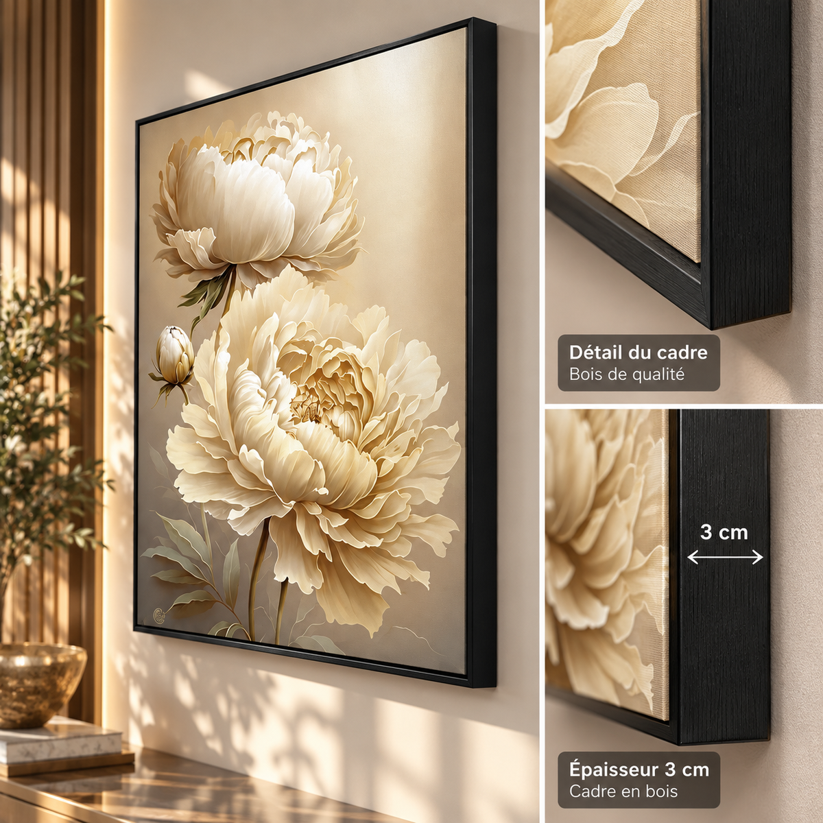 Tableau Pivoines Ivoire Élégantes