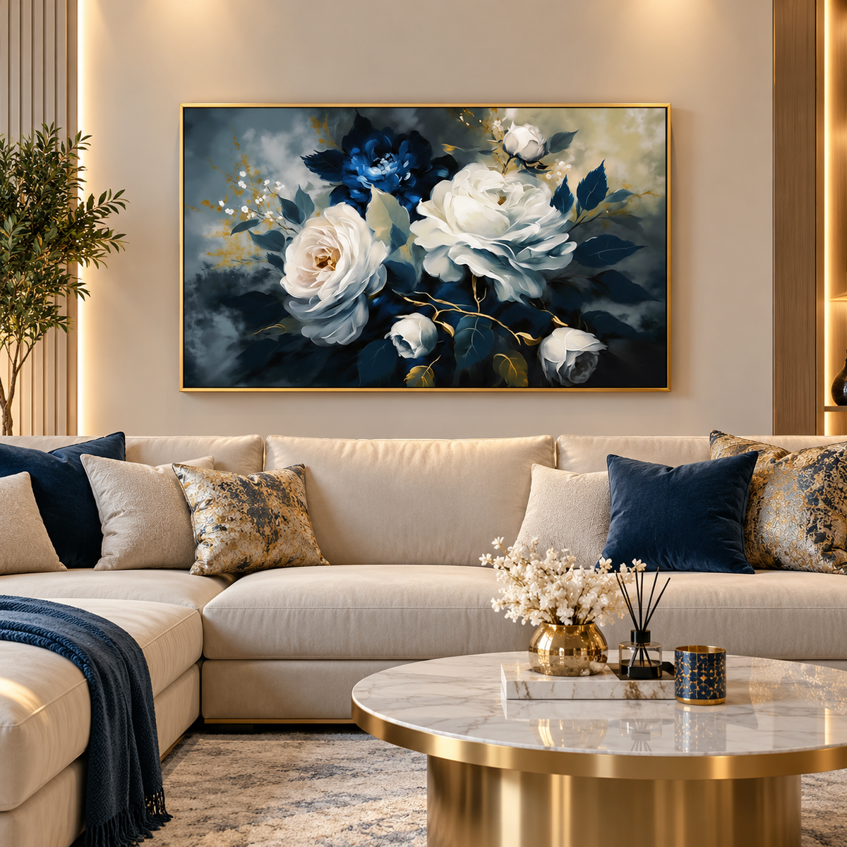 Tableau Roses Bleu Nuit