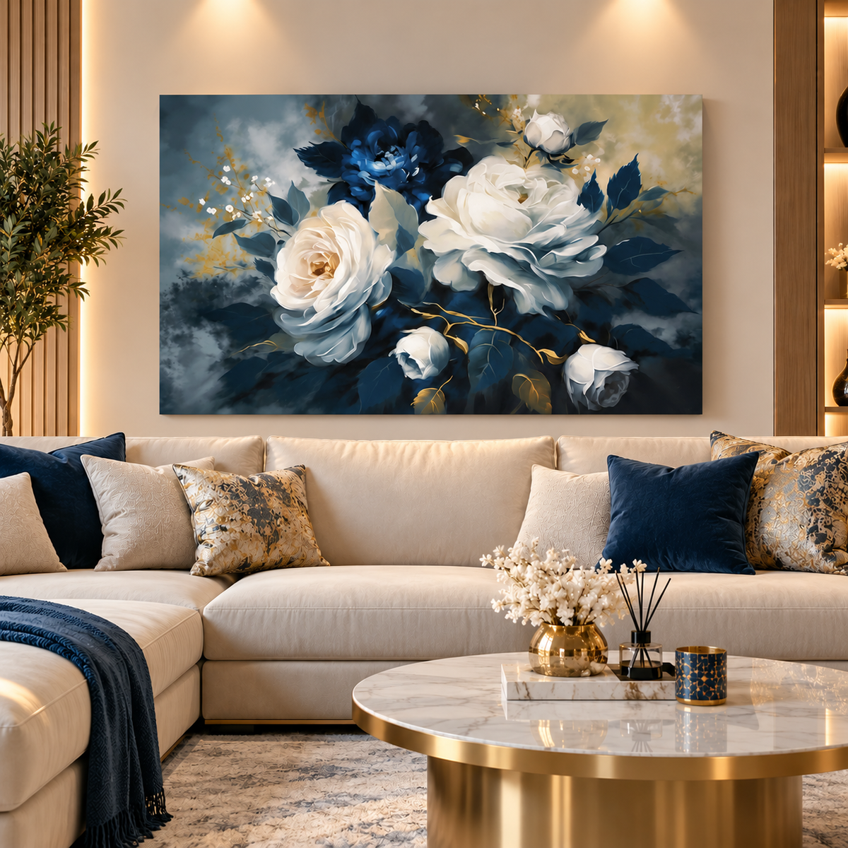 Tableau Roses Bleu Nuit
