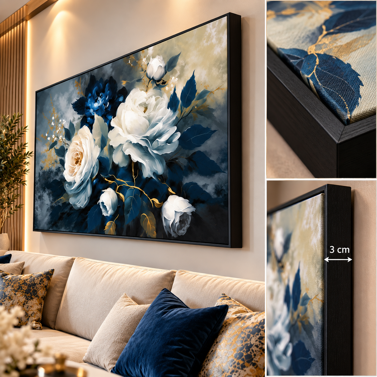 Tableau Roses Bleu Nuit