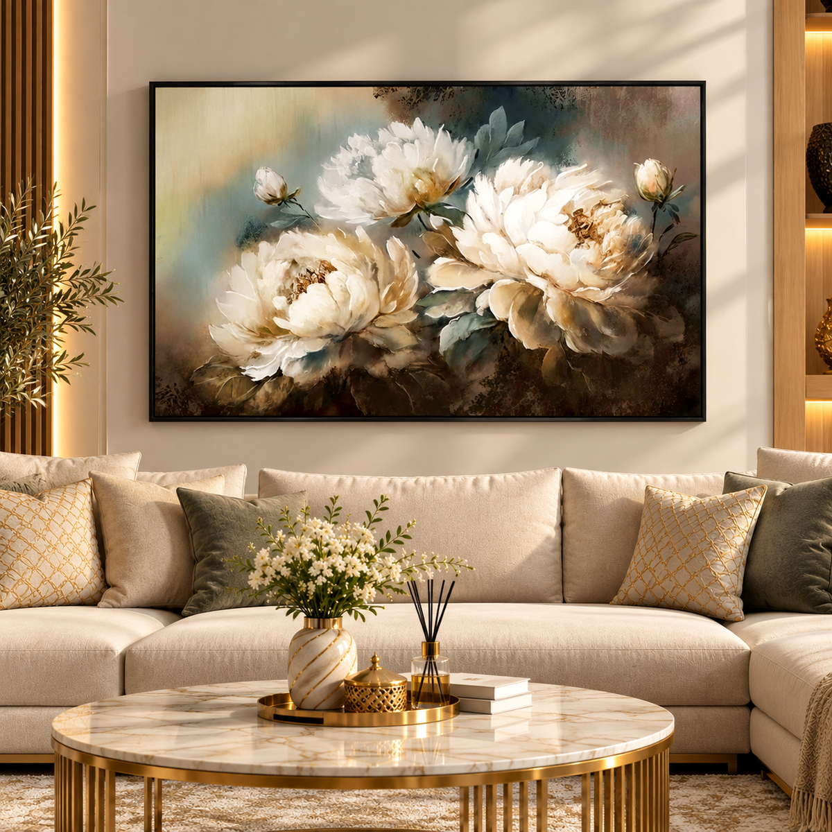 Tableau Pivoines Élégance Dorée