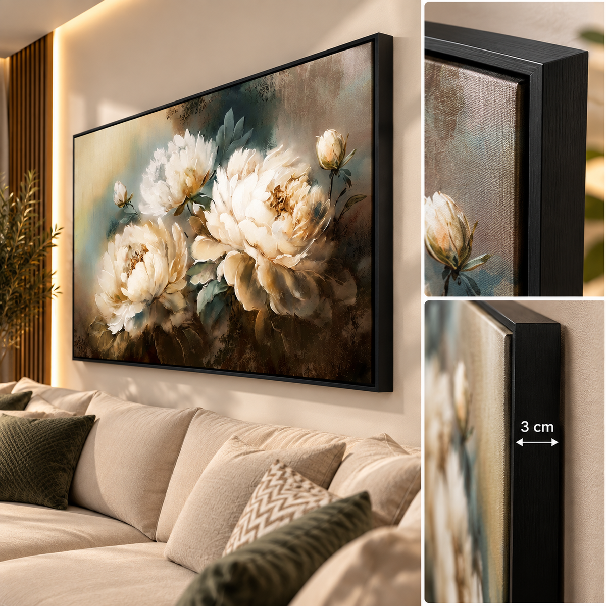 Tableau Pivoines Élégance Dorée