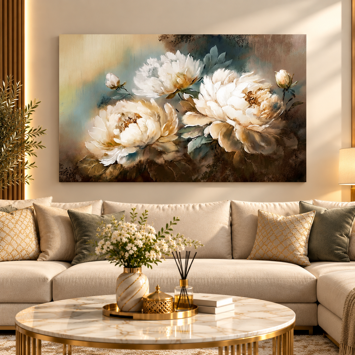 Tableau Pivoines Élégance Dorée