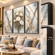 Tableau Fleurs Bleu Doré