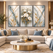 Tableau Fleurs Bleu Doré