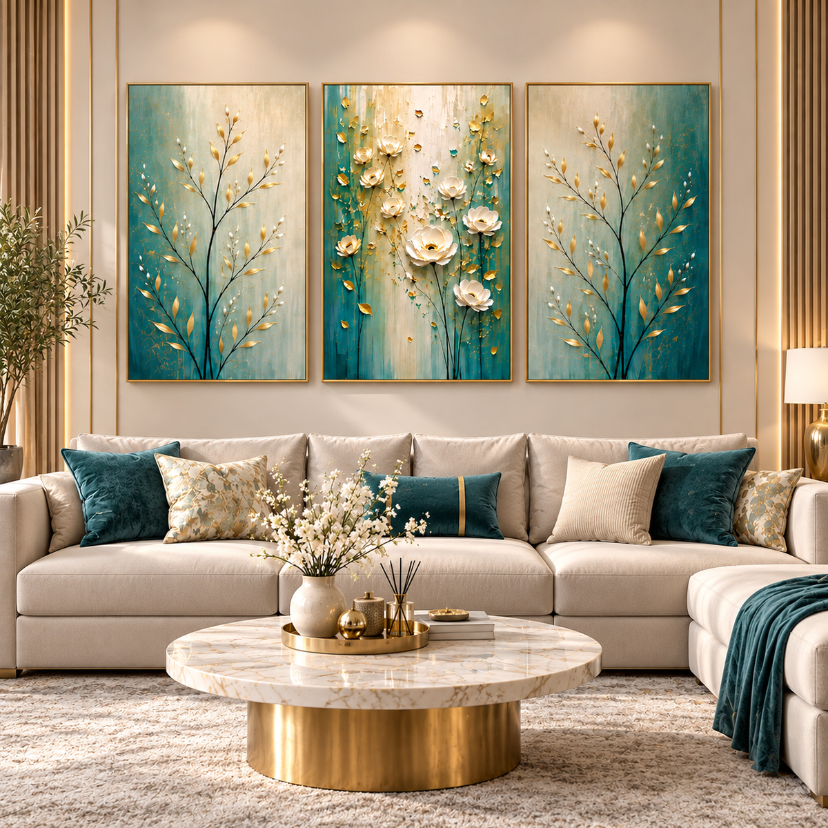 Tableau Jardin Turquoise Doré