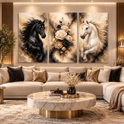 Tableau Chevaux Fleurs Dorées