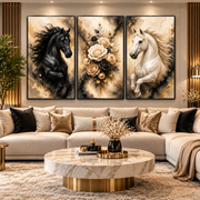 Tableau Chevaux Fleurs Dorées