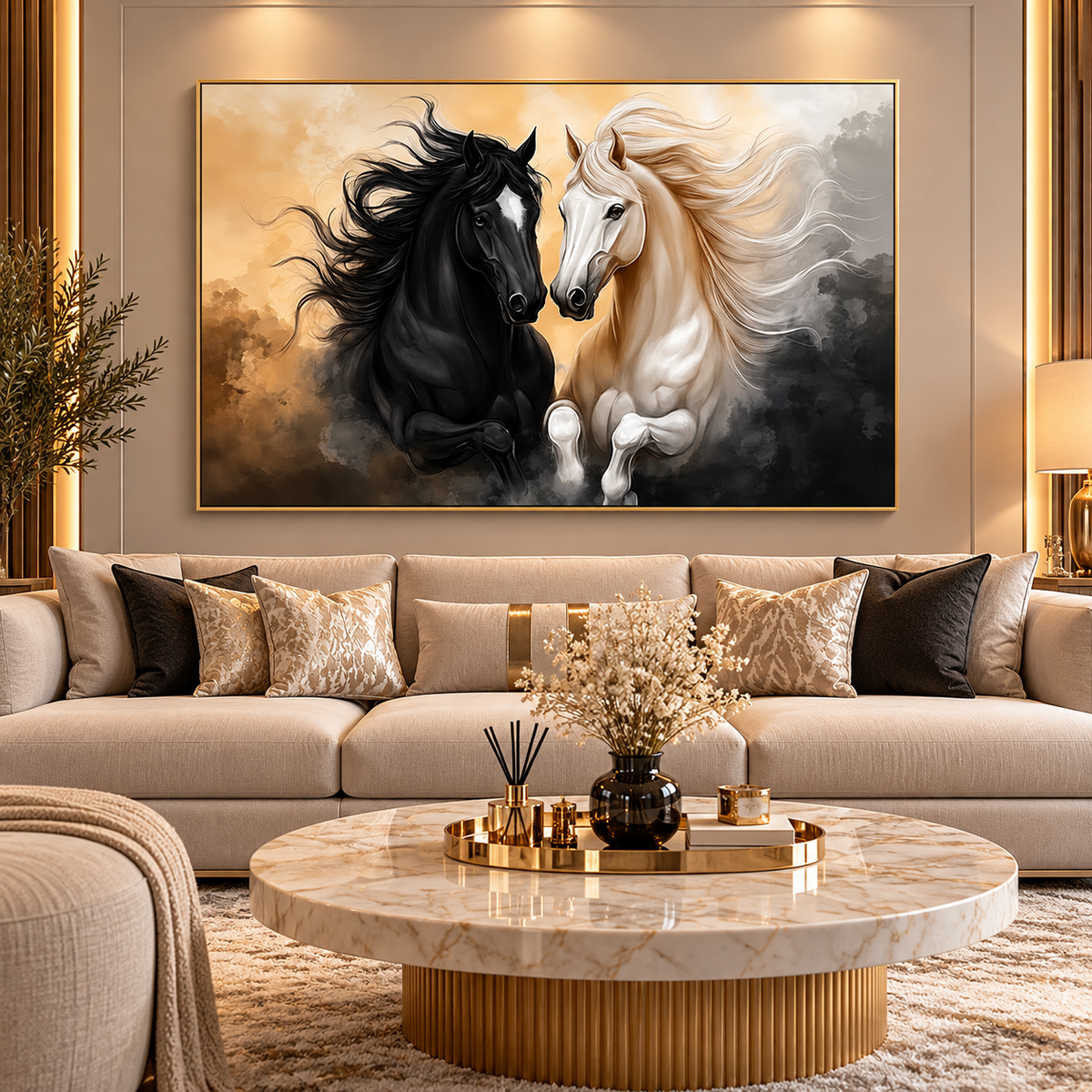 Tableau Chevaux Noir Blanc