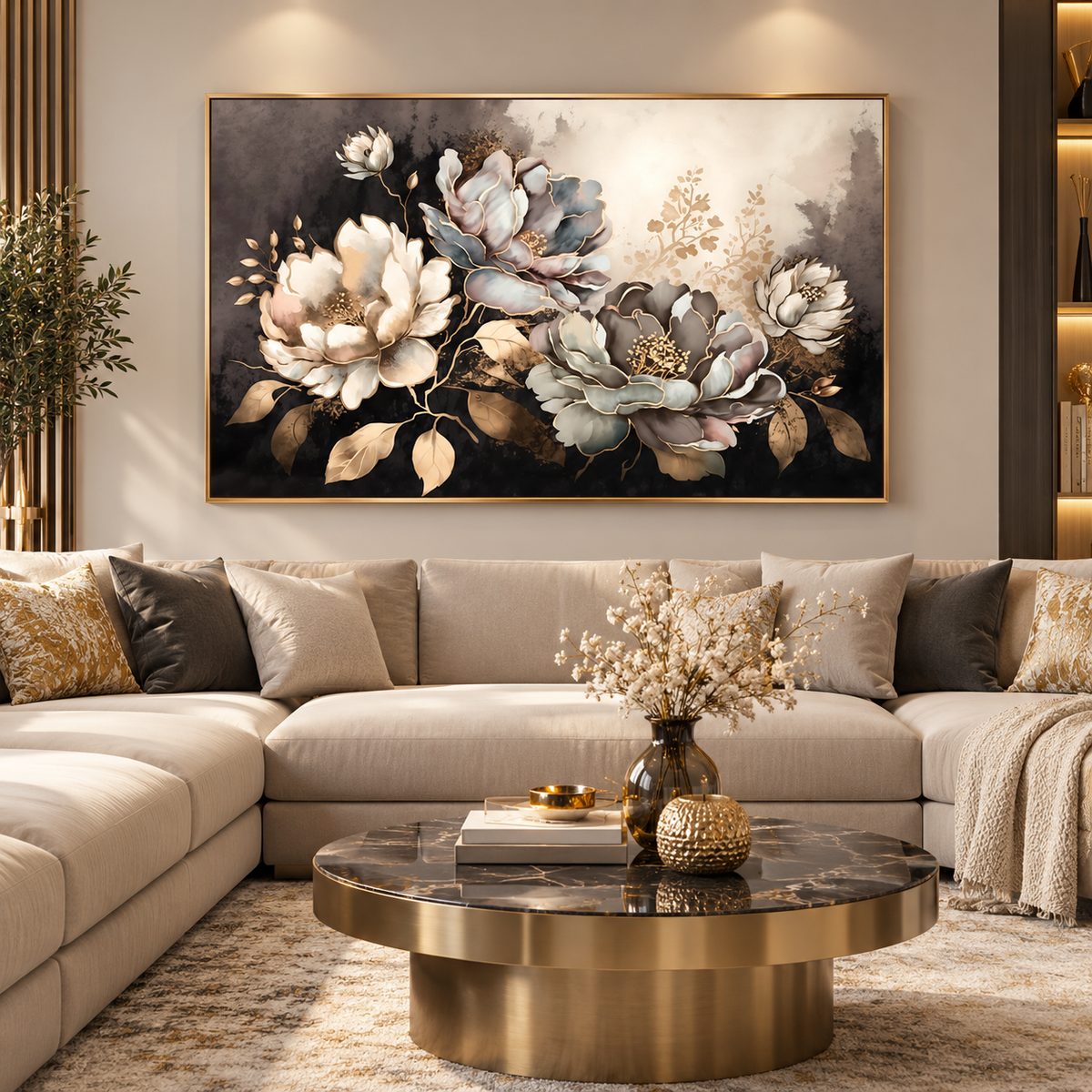 Tableau Fleurs Élégance Dorée