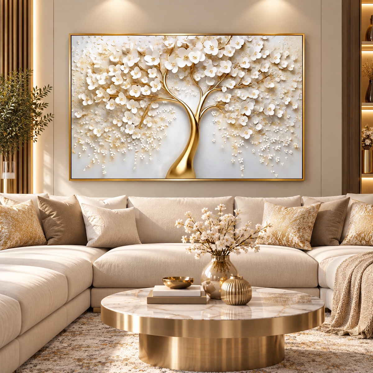 Tableau Arbre Fleuri Doré