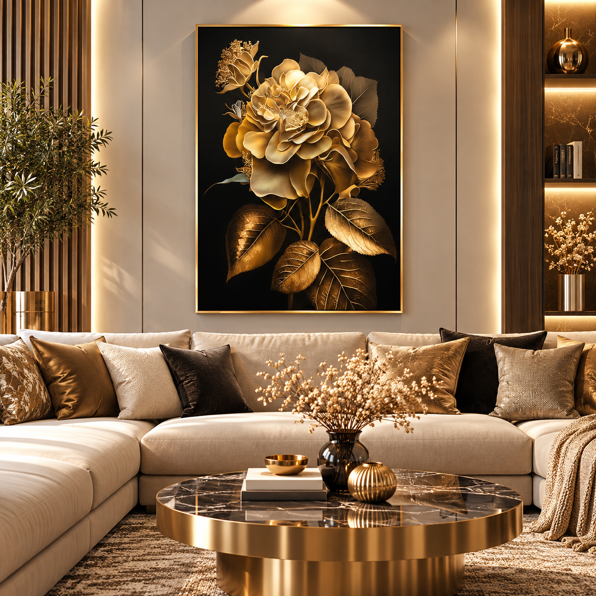 Tableau Rose Noire Dorée