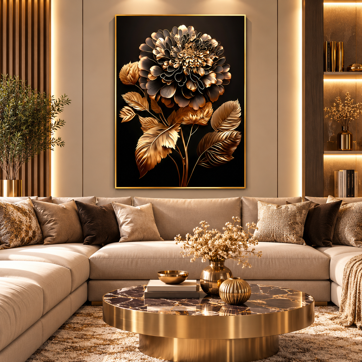 Tableau Fleur Noire Dorée