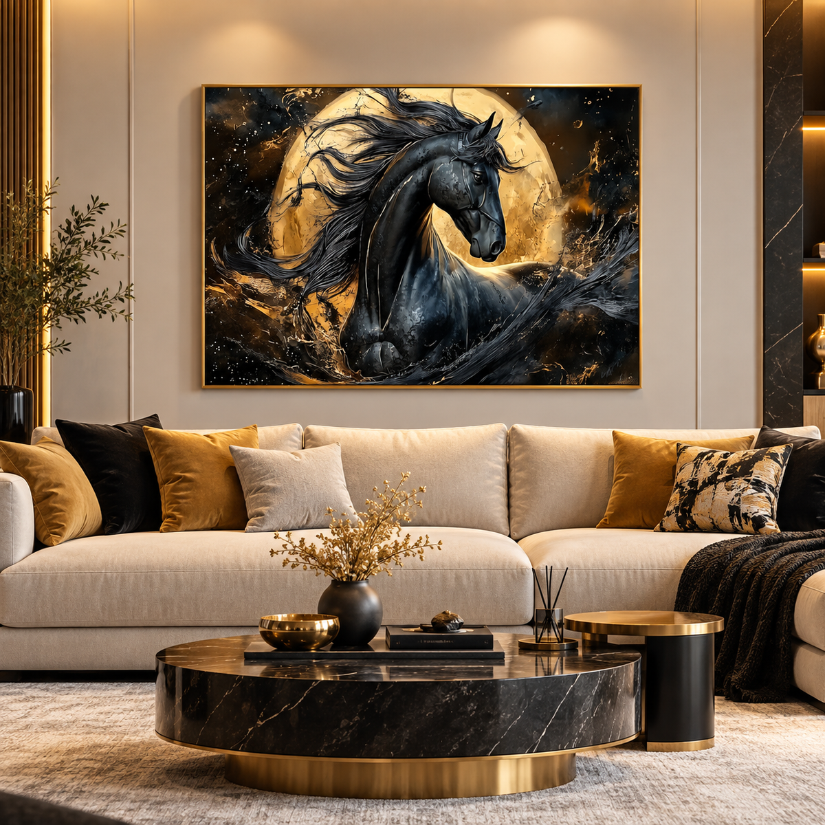 Tableau Cheval Noir Lunaire