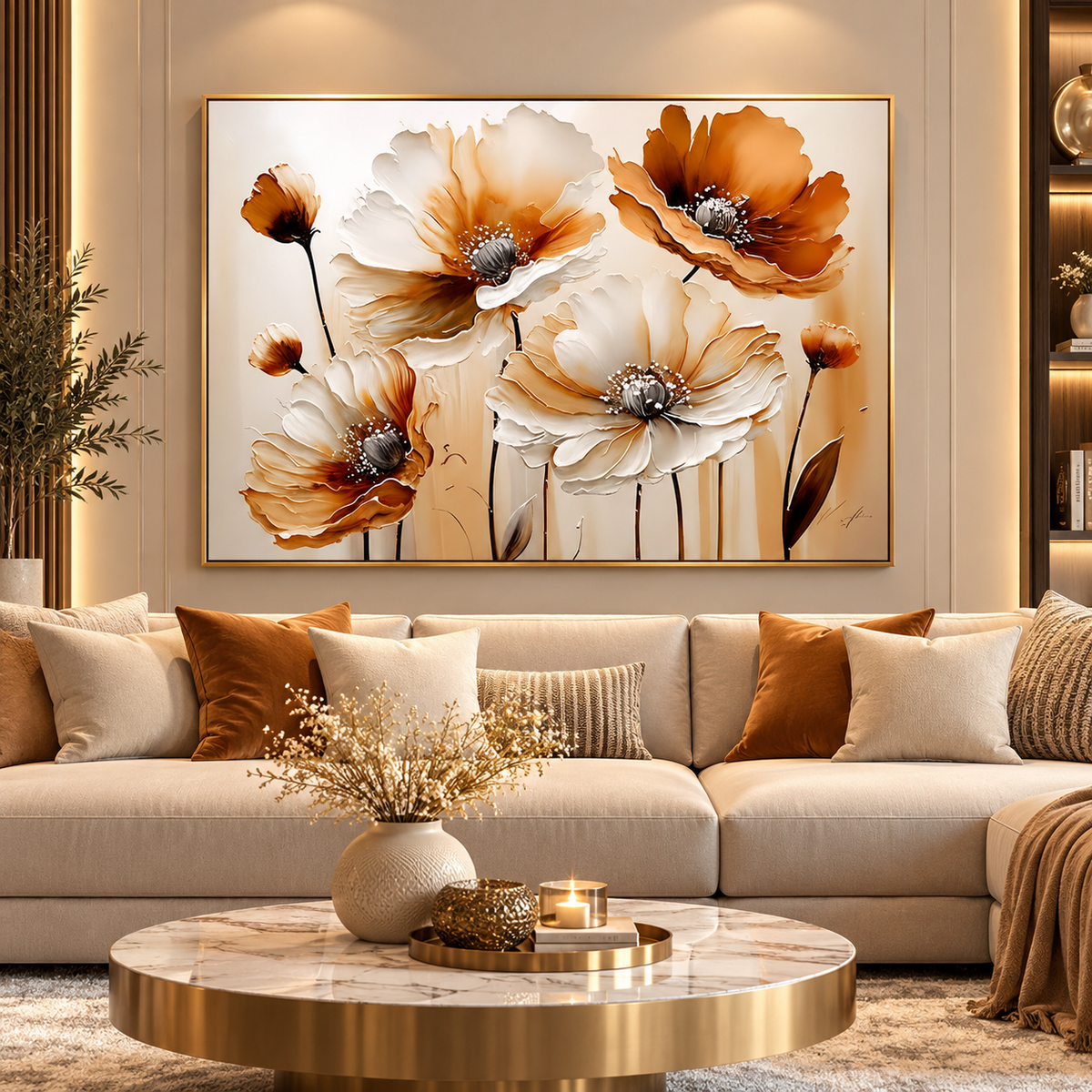 Tableau Coquelicots Orange Ivoire