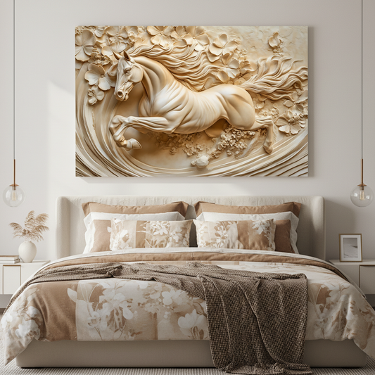 Tableau décoratif Cheval -florale- Cadre américain