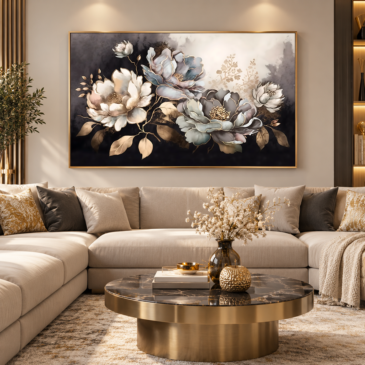 Tableau Fleurs Élégance Dorée
