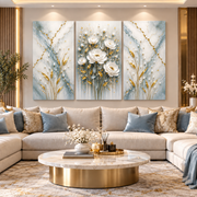 Tableau Fleurs Bleu Doré