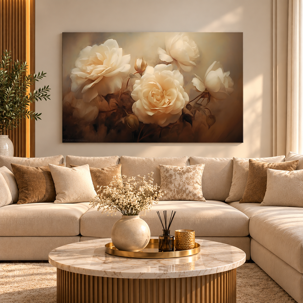 Tableau Roses Lumière Dorée