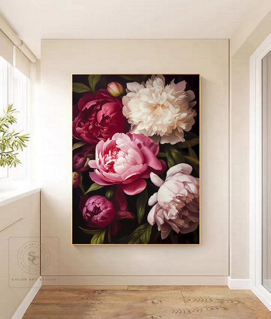 Tableau décoratif florale  -Peonies- Cadre américain “Rustic”