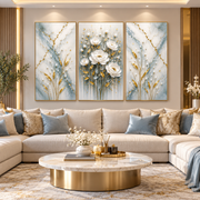 Tableau Fleurs Bleu Doré