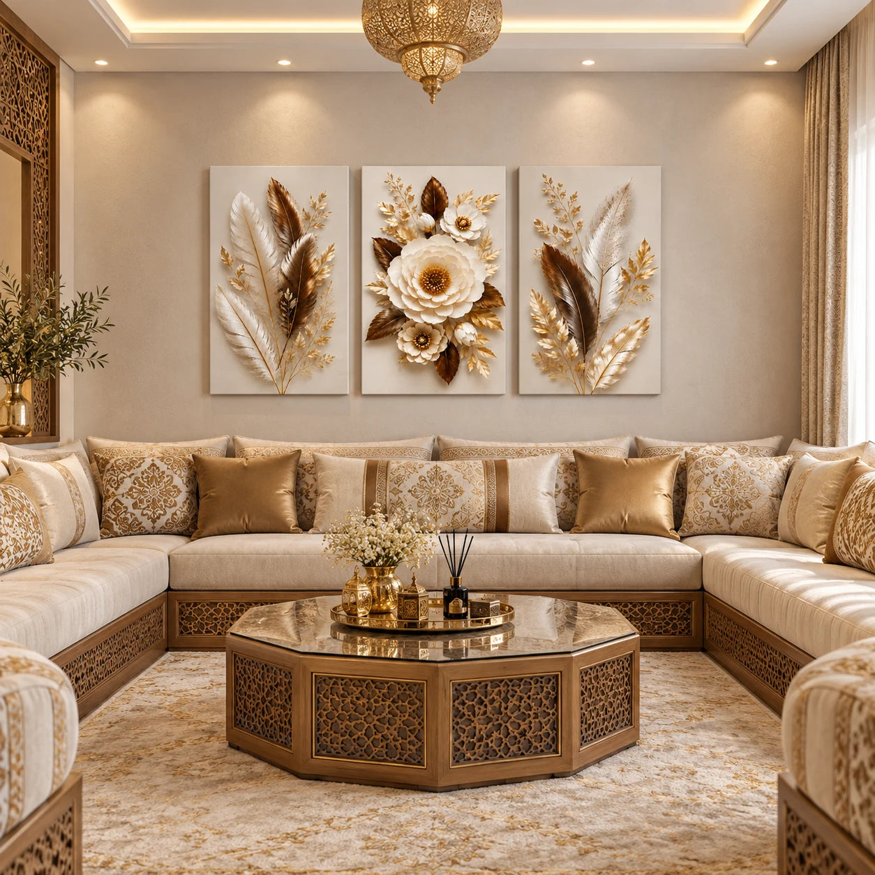 Tableaux floraux dans un intérieur marocain
